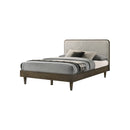 CAMA QUEEN BR EN TELA BEIGE Y ACABADO DE MADERA