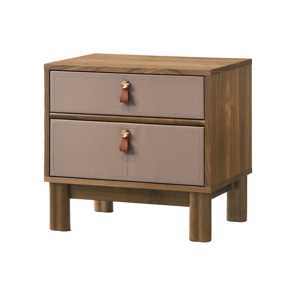 MESA DE NOCHE ACABADO DE MADERA CON PIEL SINTETICA TAUPE