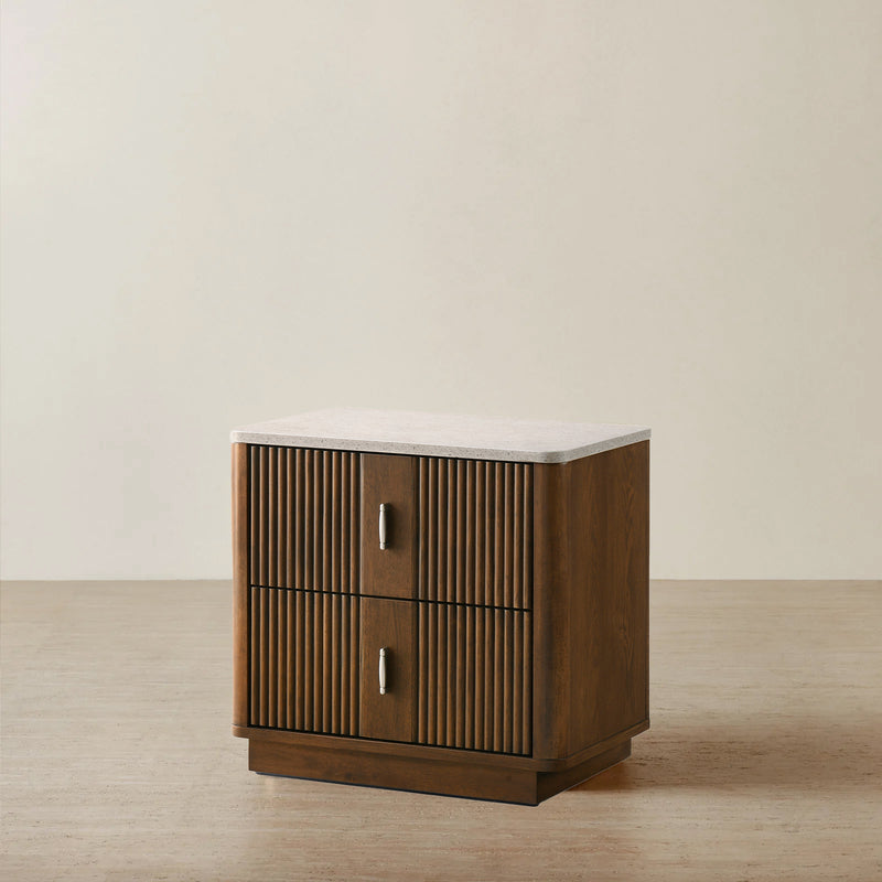 MESA DE NOCHE ACABADO DE MADERA CON TOPE ESTILO MARMOL