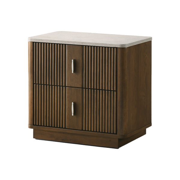 MESA DE NOCHE ACABADO DE MADERA CON TOPE ESTILO MARMOL