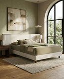 CAMA QUEEN EN TELA BEIGE