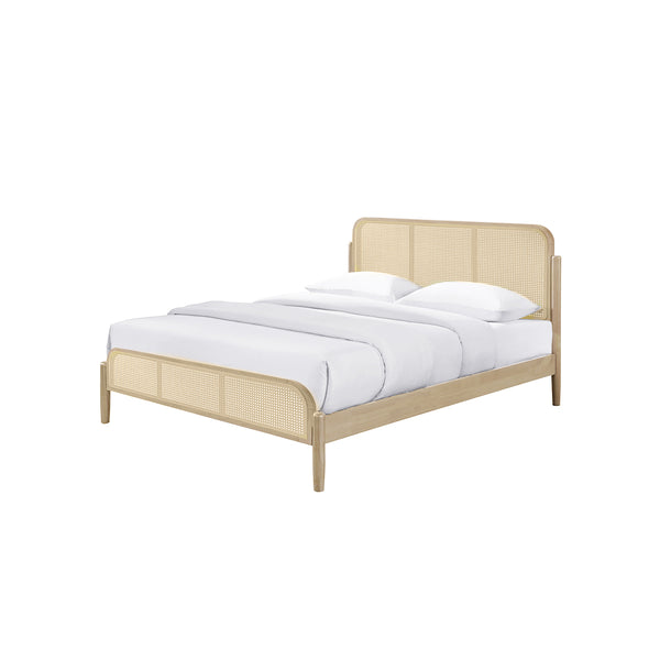 CAMA QUEEN EN MADERA ACABADO DE MADERA Y PAJILLA