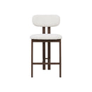 TABURETE DE BAR TELA BLANCA Y PATAS EN METAL ESTILO MADERA
