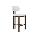 TABURETE DE BAR TELA BLANCA Y PATAS EN METAL ESTILO MADERA