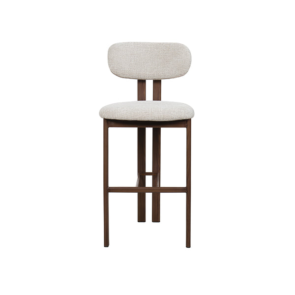 TABURETE DE BAR EN TELA BEIGE PATAS ACABADO DE MADERA