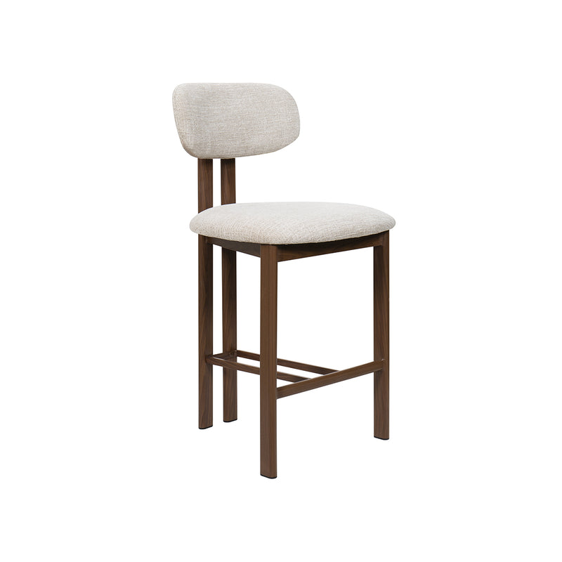 TABURETE DE BAR EN TELA BEIGE PATAS ACABADO DE MADERA