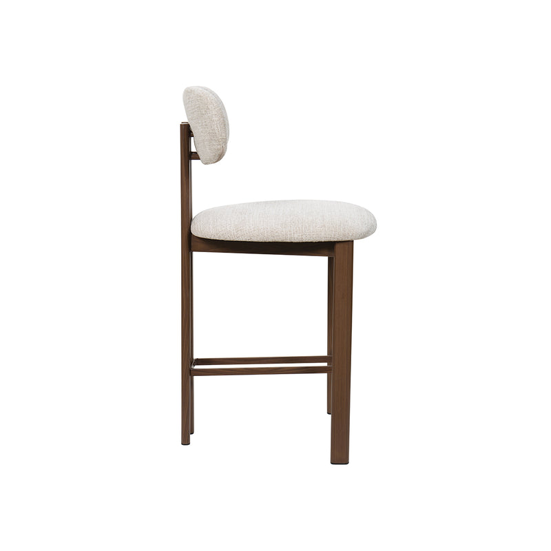 TABURETE DE BAR EN TELA BEIGE PATAS ACABADO DE MADERA