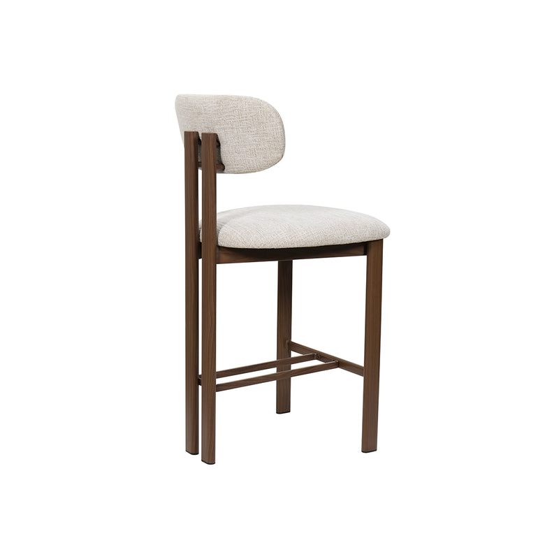 TABURETE DE BAR EN TELA BEIGE PATAS ACABADO DE MADERA