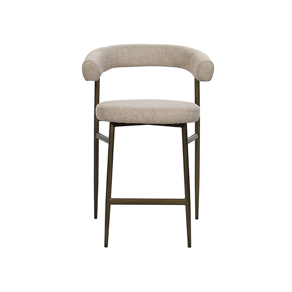 TABURETE EN TELA BEIGE Y PATAS DORADAS