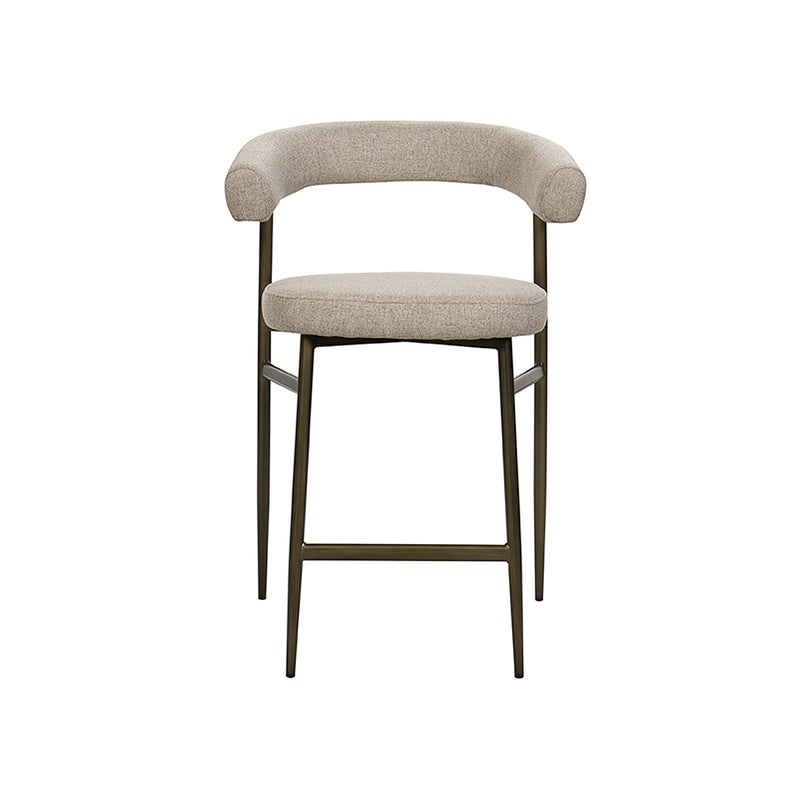 TABURETE EN TELA BEIGE Y PATAS DORADAS