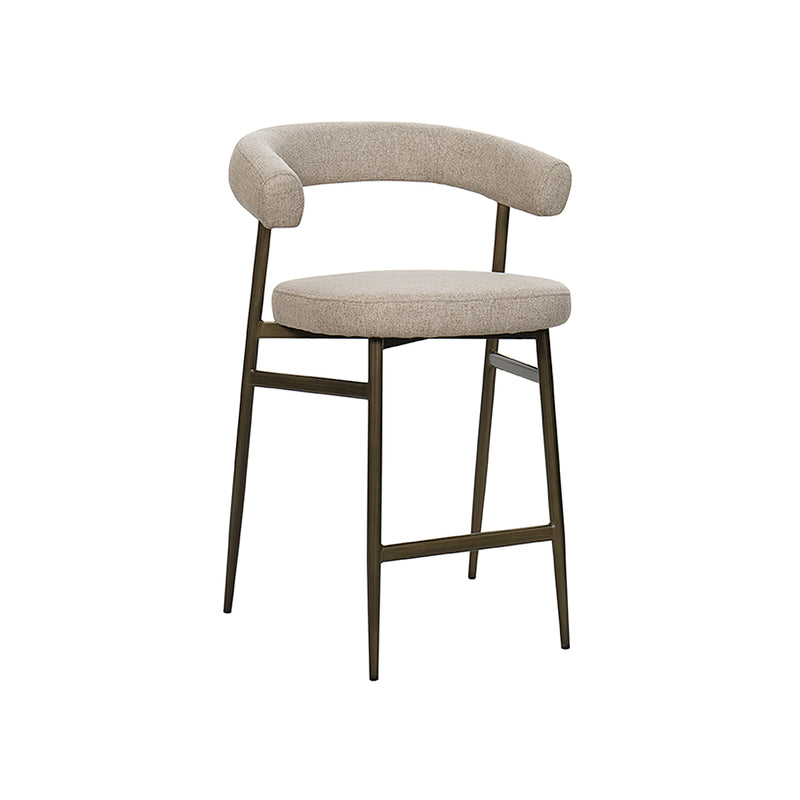 TABURETE EN TELA BEIGE Y PATAS DORADAS