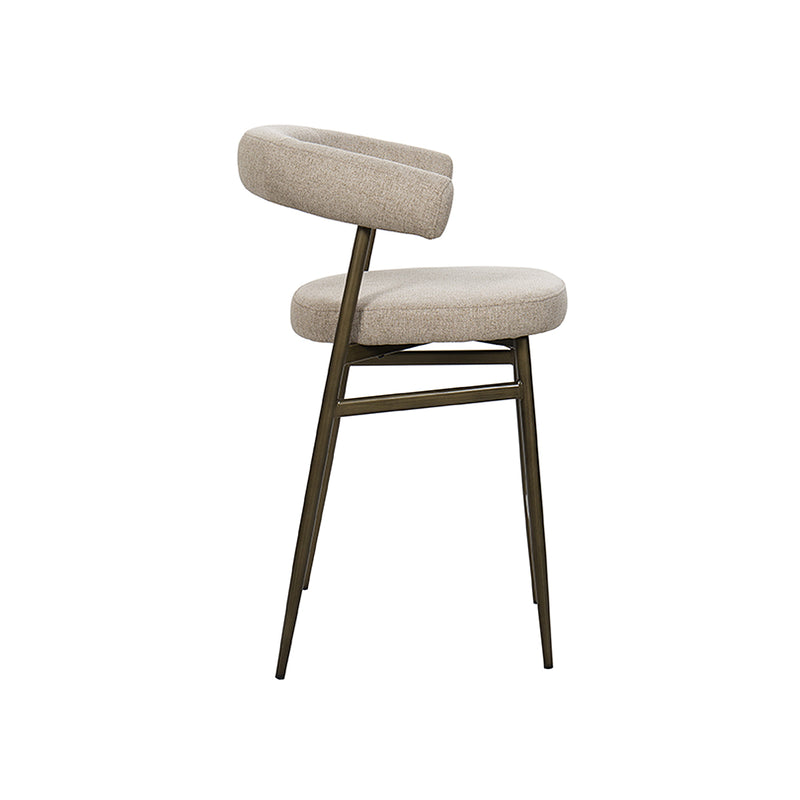 TABURETE EN TELA BEIGE Y PATAS DORADAS