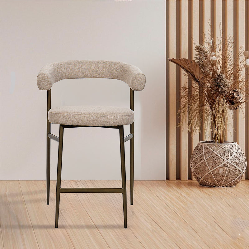 TABURETE EN TELA BEIGE Y PATAS DORADAS