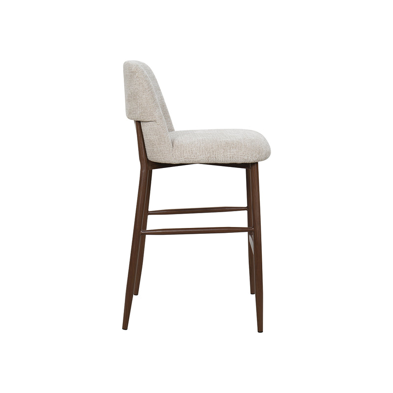 TABURETE DE BAR EN TELA BEIGE Y PATAS ACABADO DE MADERA