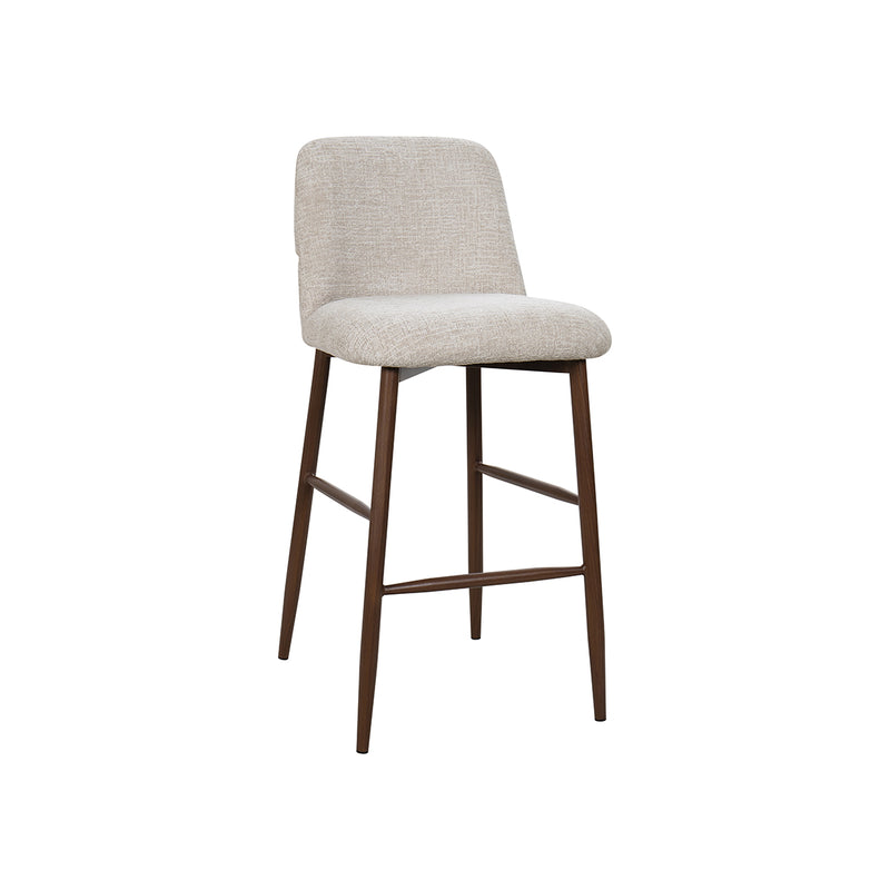 TABURETE DE BAR EN TELA BEIGE Y PATAS ACABADO DE MADERA
