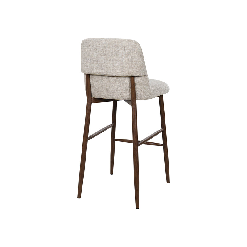 TABURETE DE BAR EN TELA BEIGE Y PATAS ACABADO DE MADERA