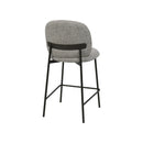 TABURETE EN TELA TEXTURIZADA GRIS Y PATAS DE METAL LATON