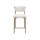 TABURETE DE BAR TELA TEXTURIZADA BEIGE Y PATAS EN METAL ESTILO MADERA
