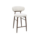 TABURETE DE BAR TELA BEIGE Y PATAS EN METAL ESTILO MADERA