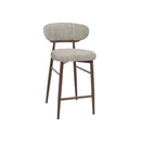 TABURETE  EN TELA TEXTURIZADA MARRON BLANCA Y PATAS ESTILO MADERA