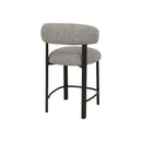 TABURETE EN TELA TEXTURIZADA BEIGE GRIS Y PATAS EN METAL LATON