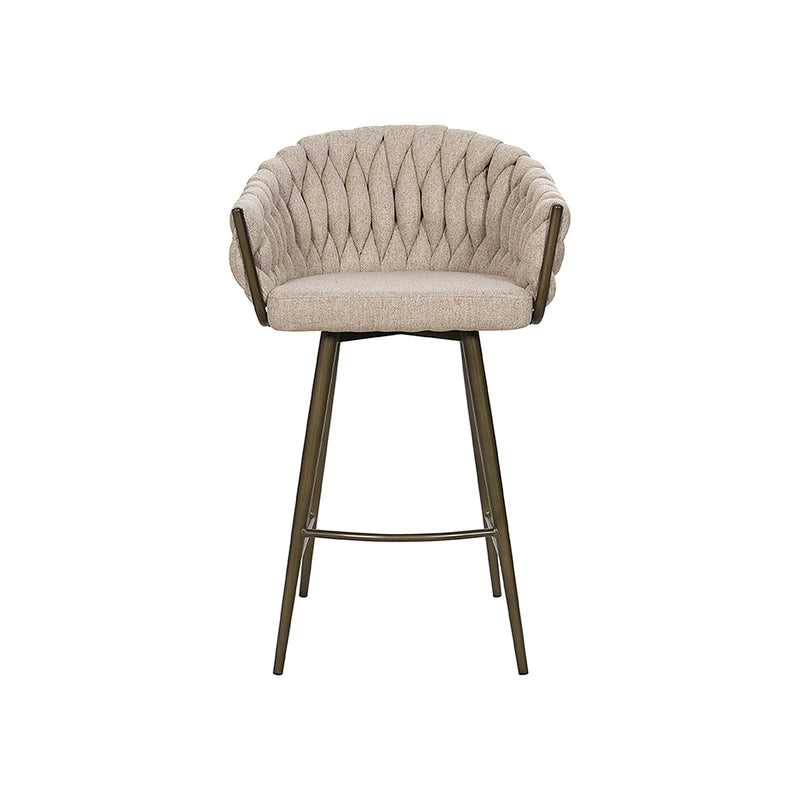 TABURETE DE BAR EN TELA BEIGE Y PATAS DORADAS
