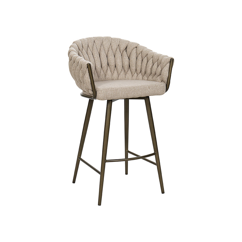 TABURETE DE BAR EN TELA BEIGE Y PATAS DORADAS