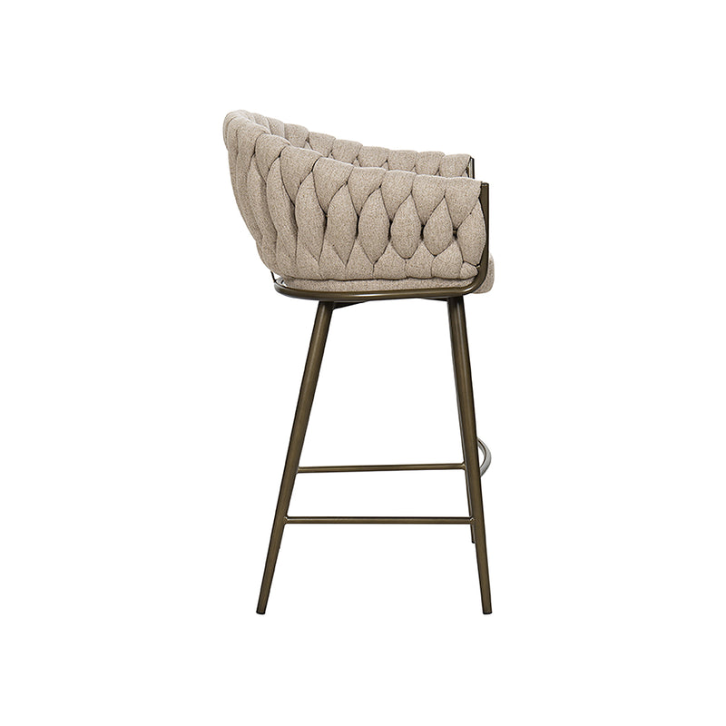 TABURETE DE BAR EN TELA BEIGE Y PATAS DORADAS
