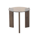 MESA DE CENTRO TOPE DE VIDRIO MARRON Y BASE ACABADO DE MADERA