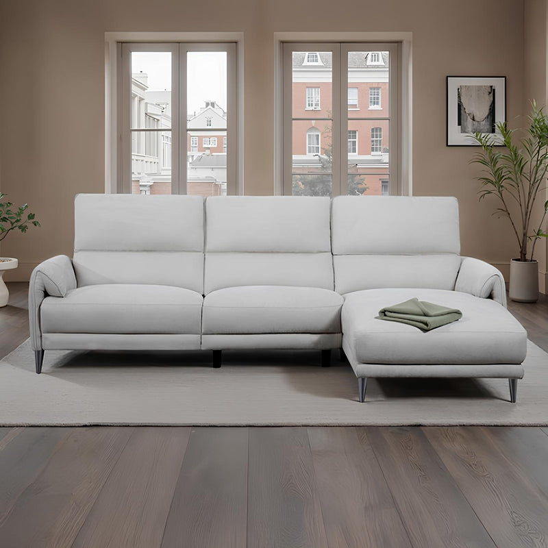 SOFA SECCIONAL RECLINABLE ELECTRICO EN TELA GRIS Y PATAS NEGRAS