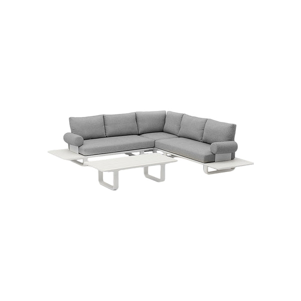 SECCIONAL DE EXTERIOR DECK BLANCO EN TELA GRIS  CON MESA DE CENTRO BLANCA