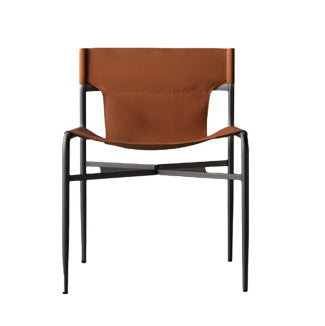 ***SILLA  DE COMEDOR BRUTA CON FRENTE DE PIEL NARANJA Y PATAS NEGRAS