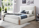 CAMA KING EN TELA BLANCA Y PATAS ACABADO DE MADERA