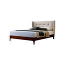 CAMA KING EN TELA BEIGE Y PATAS MARRONES