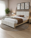 CAMA KING EN TELA BEIGE