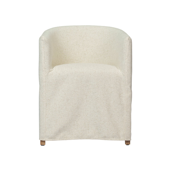 SILLA DE COMEDOR EN TELA BEIGE Y ACABADO DE MADERA