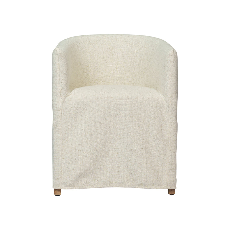 SILLA DE COMEDOR EN TELA BEIGE Y ACABADO DE MADERA