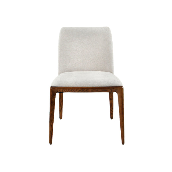 SILLA DE COMEDOR EN TELA BEIGE Y PATAS EN ACABADO MADERA