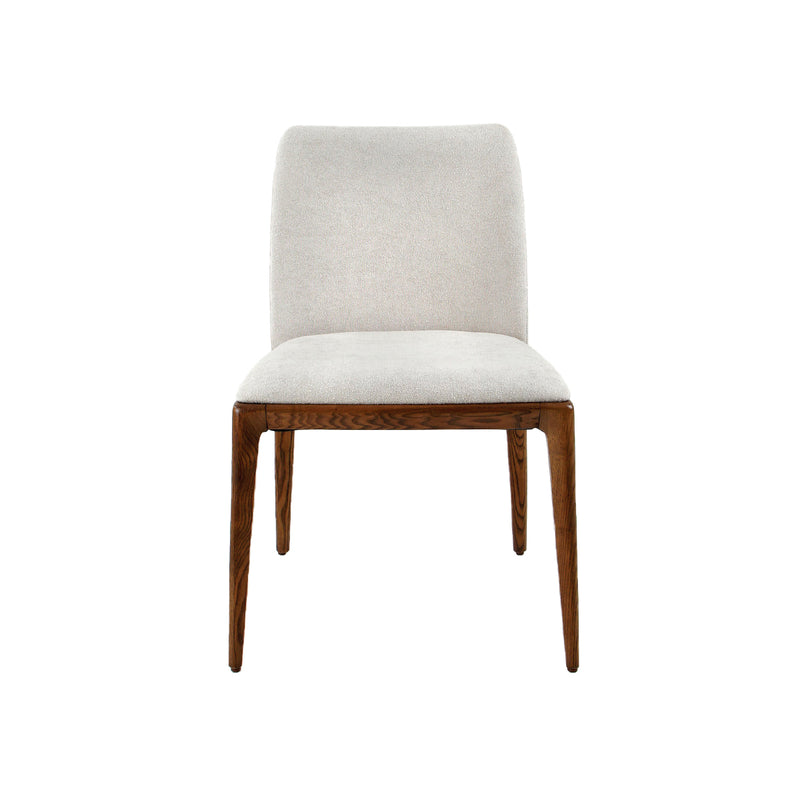 SILLA DE COMEDOR EN TELA BEIGE Y PATAS EN ACABADO MADERA