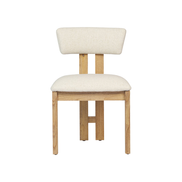 SILLA DE COMEDOR EN TELA BEIGE Y ACABADO DE MADERA