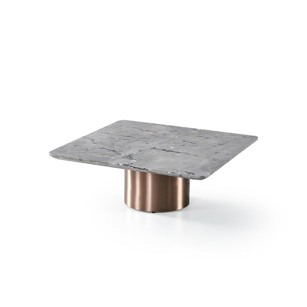 MESA DE CENTRO CON TOPE ESTILO MARMOL Y BASE MARRON