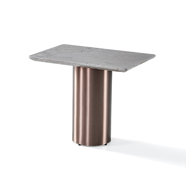 MESA LATERAL CON TOPE ESTILO MARMOL Y BASE MARRON