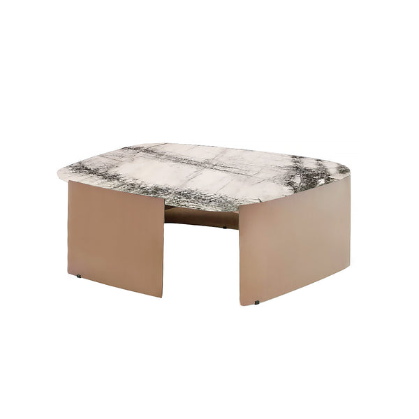 MESA DE CENTRO CON TOPE ESTILO MÁRMOL EN ACABADO BRONCE