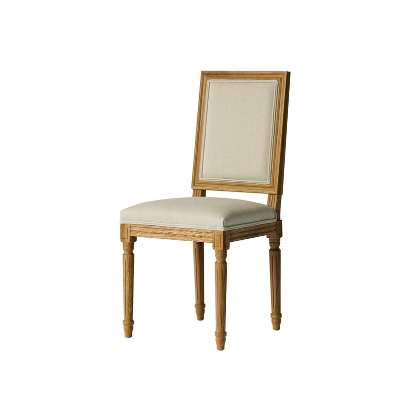 SILLA DE COMEDOR MILAN DE ACABADO EN MADERA CON RESPALDO Y ASIENTO EN TELA BEIGE