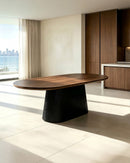 MESA DE COMEDOR TOPE WALNUT  Y BASE ACABADO DE MADERA NEGRA
