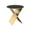 MESA LATERAL CON TOPE DE VIDRIO NEGRO Y BASE DORADA