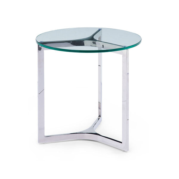 MESA DE CENTRO CON TOPE DE VIDRIO Y BASE PLATEADA