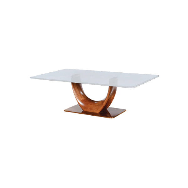 MESA DE CENTRO CON TOPE DE VIDRIO Y BASE ACABADO DE MADERA