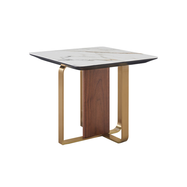 ***MESA DE CENTRO CON TOPE  DE CERAMICA CON BASE MARRON Y METAL DORADO