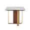 ***MESA DE CENTRO CON TOPE  DE CERAMICA CON BASE MARRON Y METAL DORADO